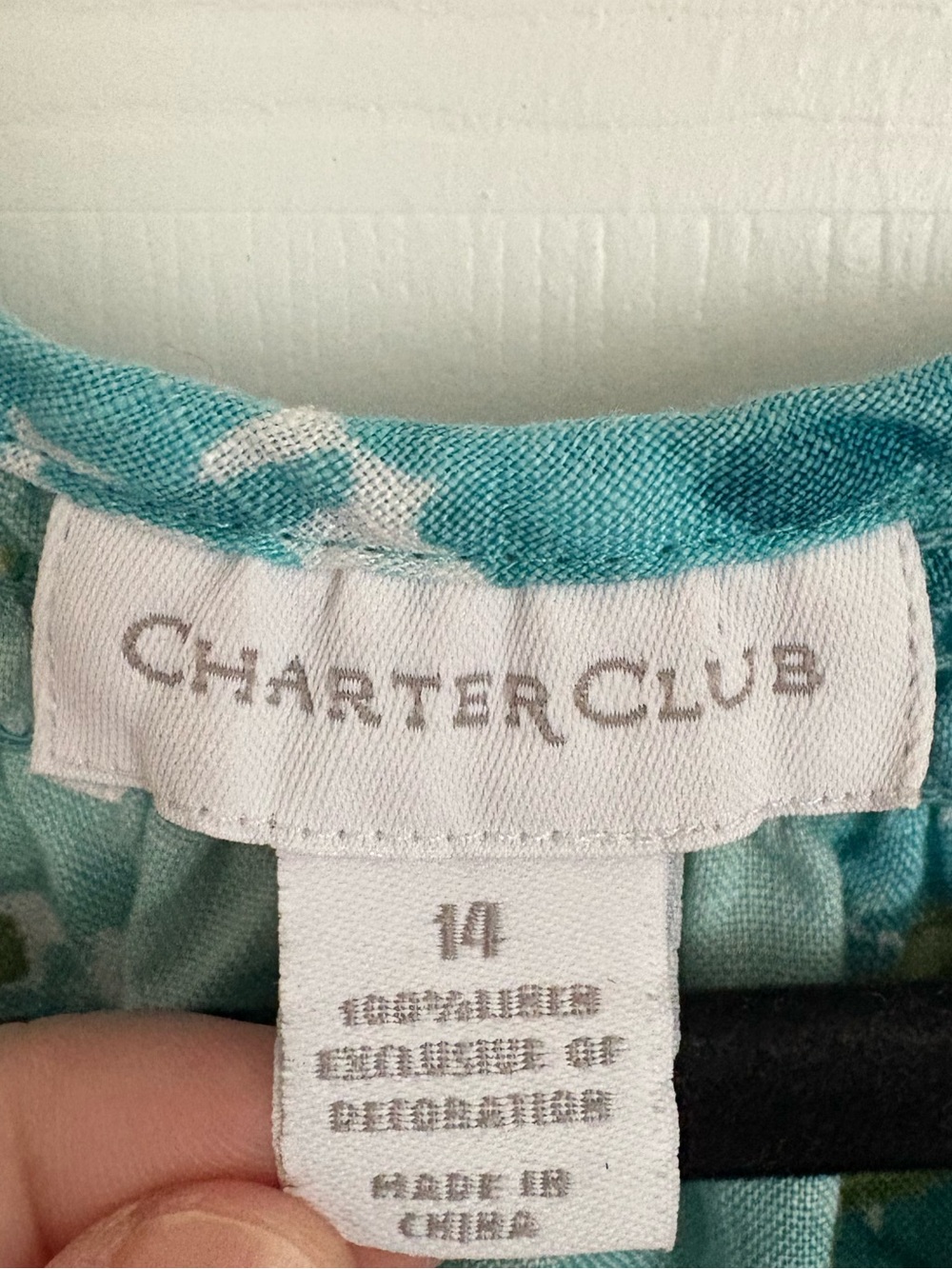 Charter Club Aqua Floral Peasant Top - Picture 2 of 3